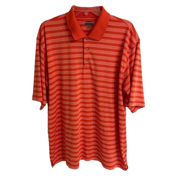 XL Lone Cypress Mens Pebble Beach Striped Performance Golf Shirt Orange Stripe - Picture 1 of 12
